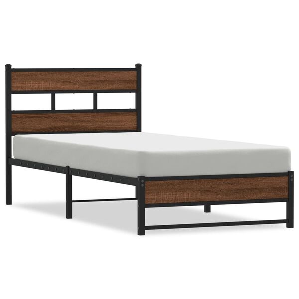 vidaXL Bed Frame Brown oak Steel, engineered wood Twin Stylish Durable