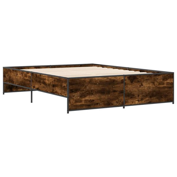 vidaXL Bed Frame Smoked Oak Engineered wood, steel Double Durable