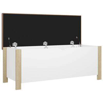 vidaXL Storage Box with Cushion White and Sonoma Oak 41.3"x15.7"x17.7" Engineered Wood