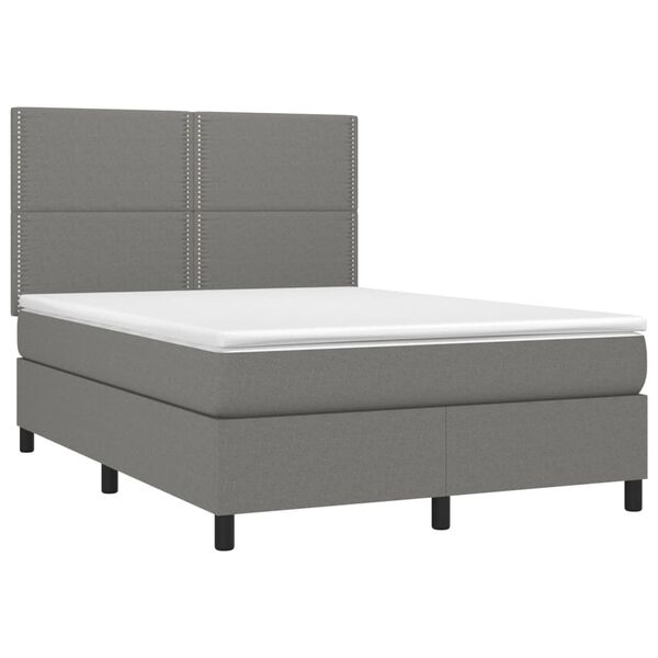 vidaXL Box Spring Bed Dark Grey Polyester Full Adjustable Headrests