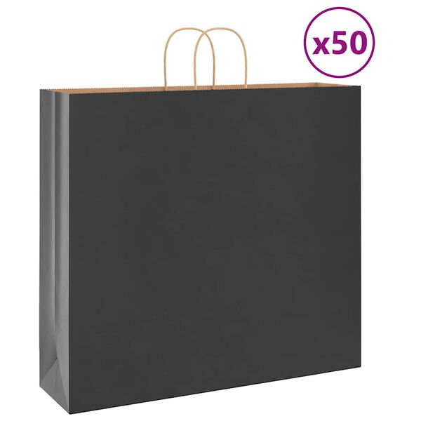 vidaXL Paper Bags 50 pcs with Handles Black 54x15x49 cm