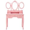 vidaXL Dressing Table with Stool and Tri-Fold Mirror Pink