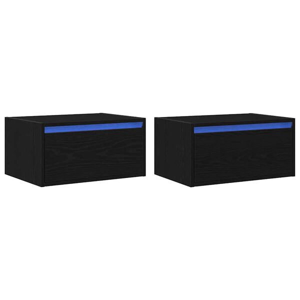 vidaXL Wall-mounted Bedside Cabinet Set of 2 Black oak Engineered wood