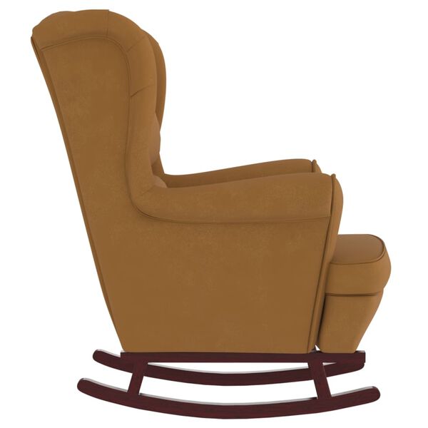 vidaXL Rocking Chair Brown Velvet, solid rubber wood 29.1 x 35.4 x 40.2 in