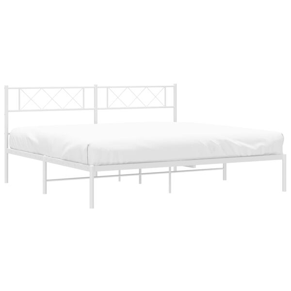 vidaXL Metal Bed Frame White Powder-Coated Steel 79 x 79 in Modern