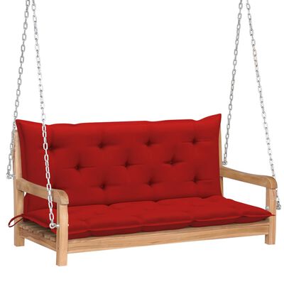 vidaXL Swing Bench with Red Cushion 47.2" Solid Teak Wood