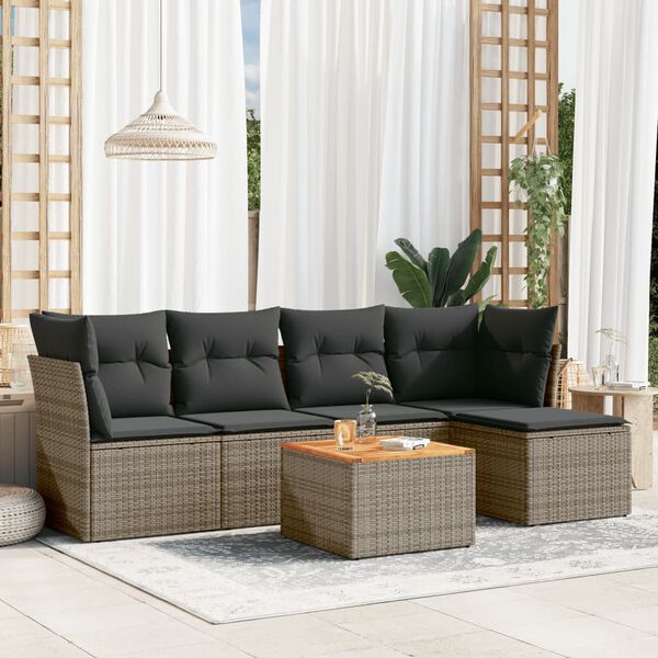 vidaXL Garden Sofa Set Grey PE Rattan 6 Piece Set Modular