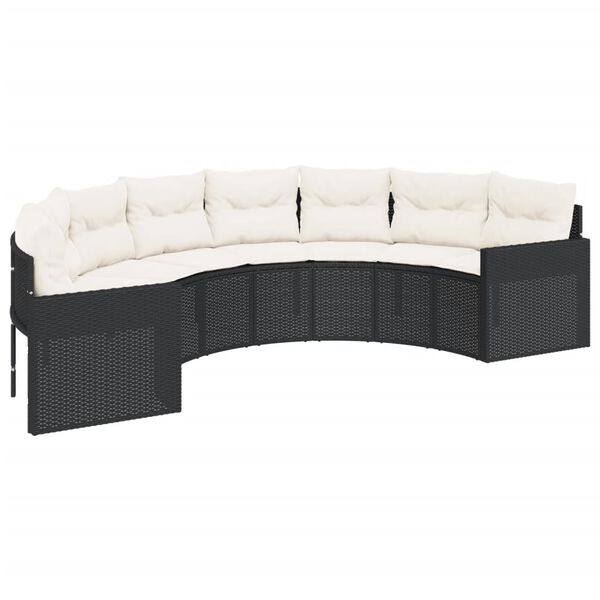 vidaXL Patio Sofa Black, Cream White PE rattan, Powder-coated steel Large