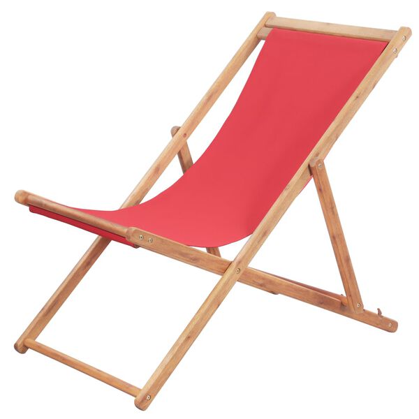 vidaXL Beach Chair Red Solid Eucalyptus wood, Polyester Medium Foldable
