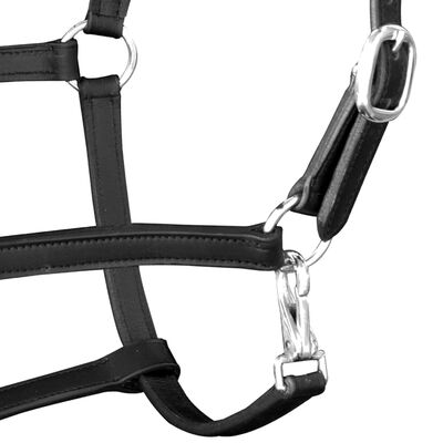 vidaXL Headcollar Stable Halter Real Leather Adjustable Black Full