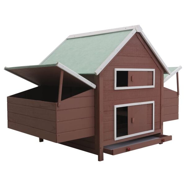 vidaXL Chicken Coop Brown and white with green roof