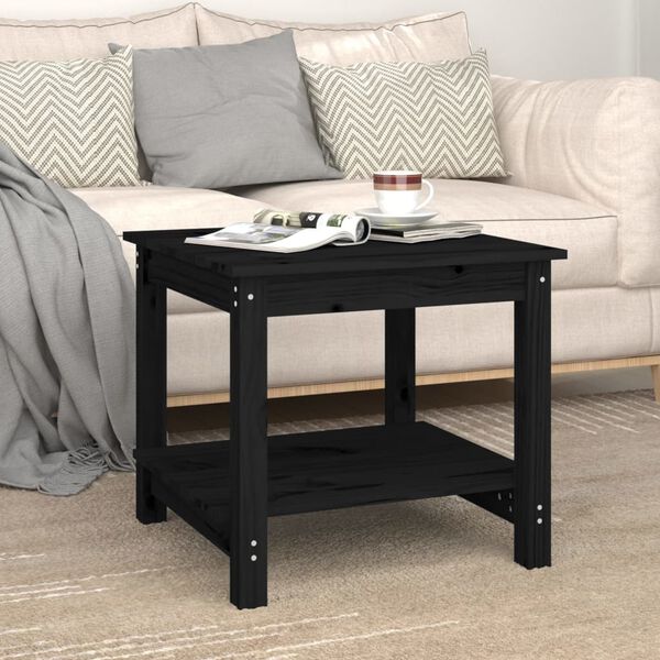 vidaXL Coffee Table Black Solid Pine Wood Small Coffee Table Square