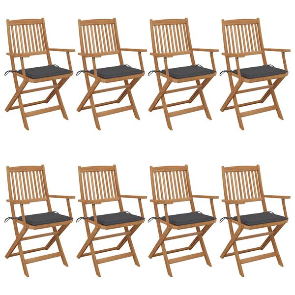 vidaXL Garden Chair Set of 8 Anthracite Solid Acacia Wood Standard