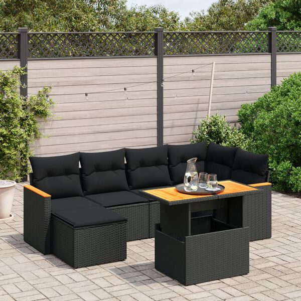 vidaXL Garden Sofa Set Black PE Rattan Large Adjustable Feet