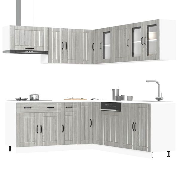 vidaXL Kitchen Cabinet Set Grey sonoma Engineered wood and glass Large