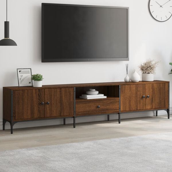 vidaXL TV Cabinet Brown Oak Engineered Wood, Metal 78.7 x 9.8 x 17.3 in