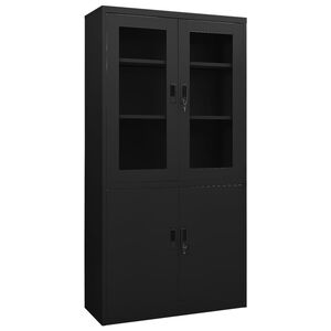 vidaXL Office Cabinet Black Steel, tempered glass 35.4x15.7x70.9 in