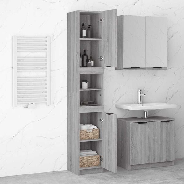 vidaXL Bathroom Cabinet Grey Sonoma Engineered Wood Tall