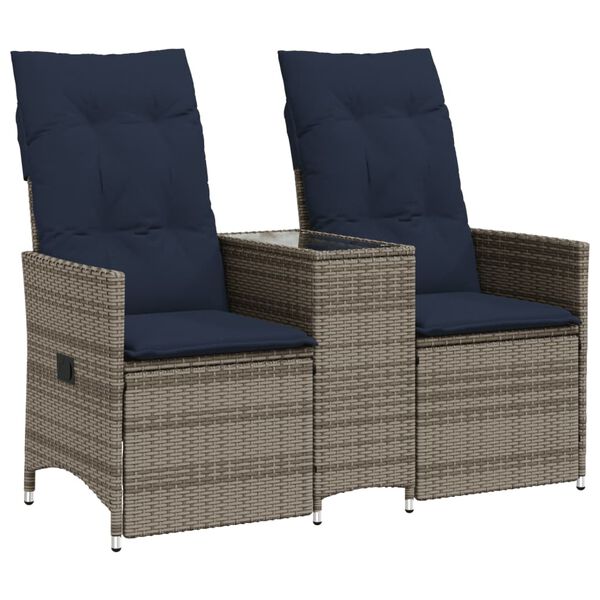 vidaXL Reclining Patio Sofa 2-Seater with Table Gray Poly Rattan