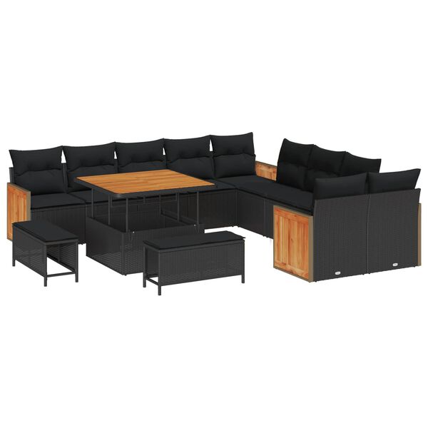 vidaXL Garden Sofa Set with Cushion 17 pcs Black Poly Rattan