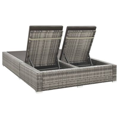 vidaXL Double Sun Lounger Poly Rattan Gray