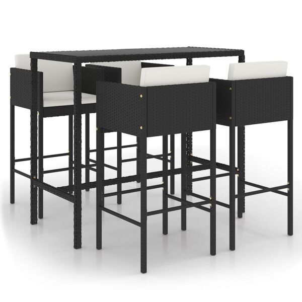 vidaXL Garden Bar Set Black, Cream White PE Rattan, Steel, Tempered Glass