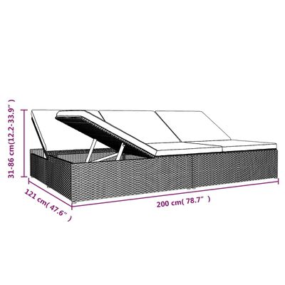 Diagram with dimensions of the outdoor modular sofa: length 200 cm, depth 121 cm, height 31-86 cm