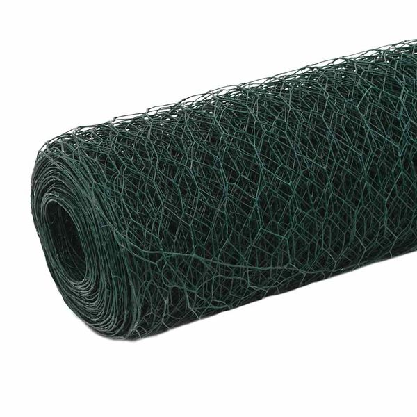 vidaXL Chicken Wire Fence Steel with PVC Coating 82.0x4.9' Green