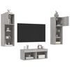 vidaXL 4 Piece TV Wall Stands with LED Lights Gray Sonoma
