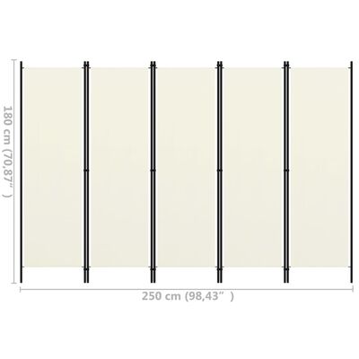 vidaXL 5-Panel Room Divider Cream White 98.4"x70.9"