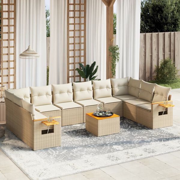 vidaXL Garden Sofa Set Beige PE rattan Large Modular Garden Sofa Set