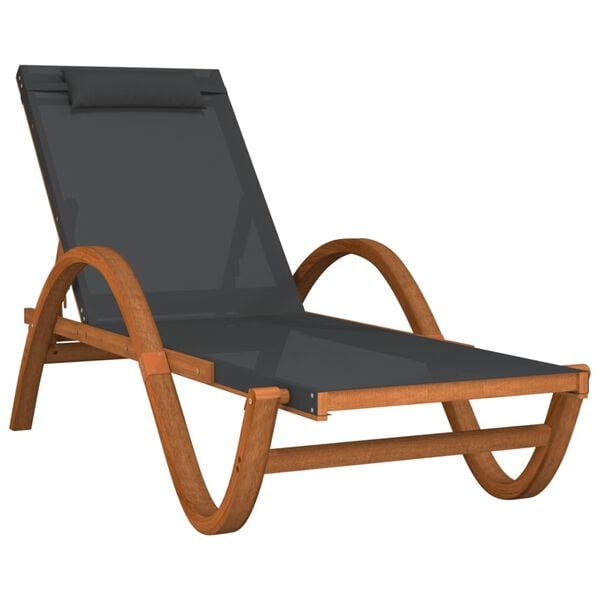 vidaXL Sun Lounger Grey Textilene, Solid Poplar Wood Medium Sun Lounger