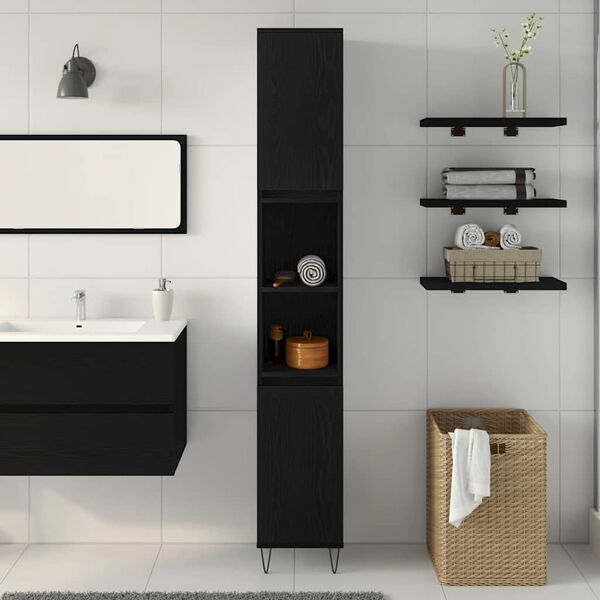 vidaXL Bathroom Cabinet with Shelf Black Oak 11.81 x 11.81 x 74.80 in
