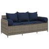 vidaXL Patio Sofa with Cushions 3-Seater Gray Poly Rattan