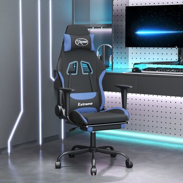 vidaXL Gaming Chair Black and Blue Polyester fabric, metal, plywood, foam