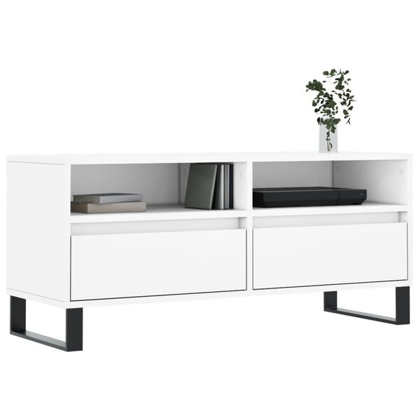 vidaXL TV Cabinet White Engineered Wood, Iron 39.4x13.6x17.5 in