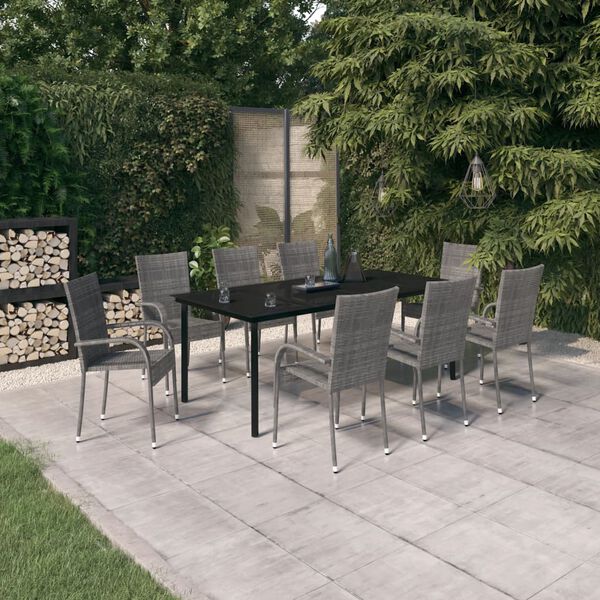 vidaXL Garden Dining Set Grey and Black