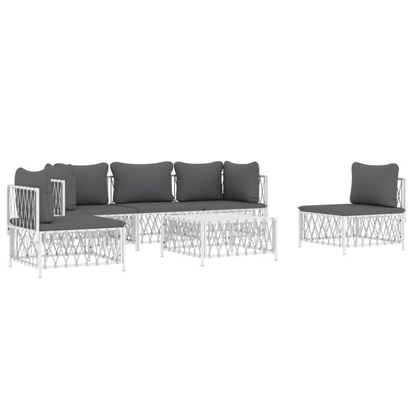 vidaXL Garden Lounge Set White with Dark Grey Cushions