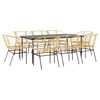 vidaXL 9 Piece Patio Dining Set Brown Poly Rattan Glass