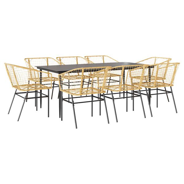 vidaXL 9 Piece Patio Dining Set Brown Poly Rattan Glass