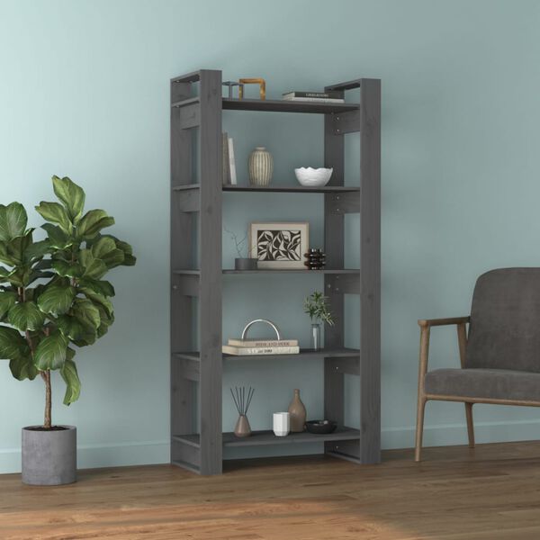 vidaXL Book Cabinet Grey Solid pine wood Medium Book Cabinet