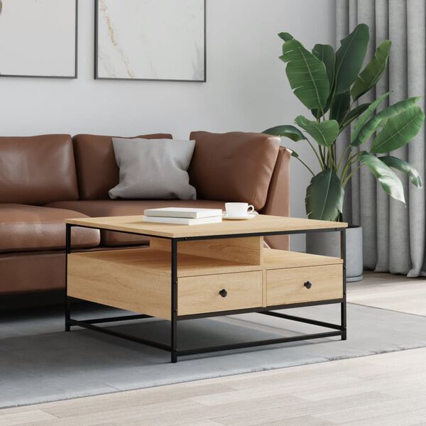 vidaXL Coffee Table Sonoma Oak Engineered Wood, Metal Frame 31.5 in