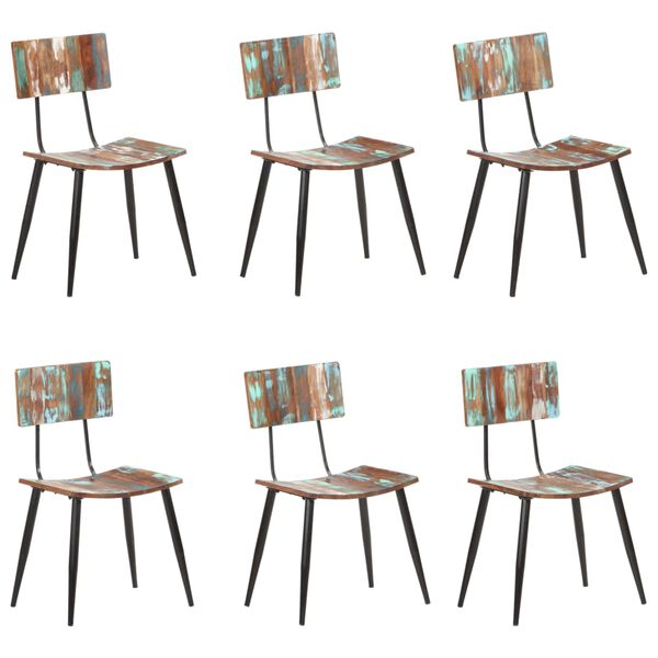 vidaXL Dining Chair Set of 6 Multicolors Solid reclaimed wood, iron