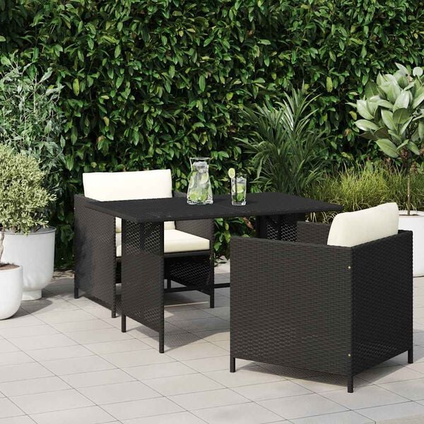 vidaXL Dining Table Black PE rattan, Powder-Coated Steel Medium Durable