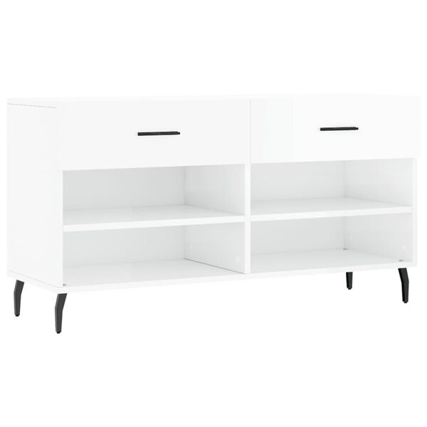 vidaXL Shoe Bench High gloss white Engineered wood, iron Medium