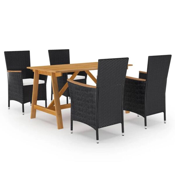 vidaXL Dining Set Black Solid Acacia wood Standard Tough