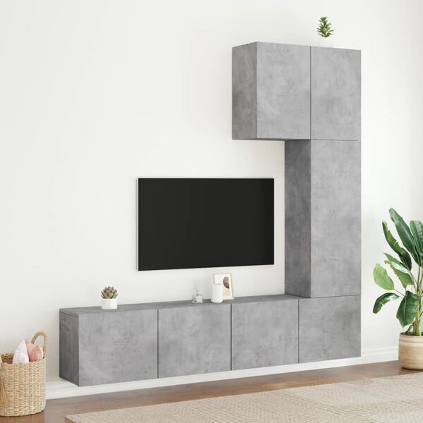 vidaXL TV Wall Unit Concrete grey Engineered wood 5 Piece Set
