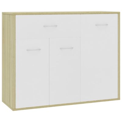 vidaXL Sideboard White and Sonoma Oak 34.6"x11.8"x27.6" Engineered Wood