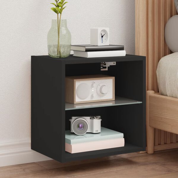 vidaXL Bedside Cabinet Set of 2 Black Engineered wood, Glass
