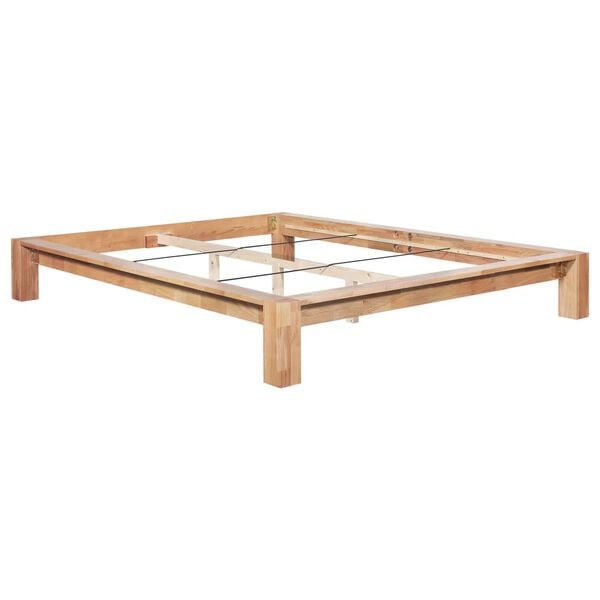 vidaXL Bed Frame Lacquered Oak Solid Oak Wood Double Durable Bed Frame
